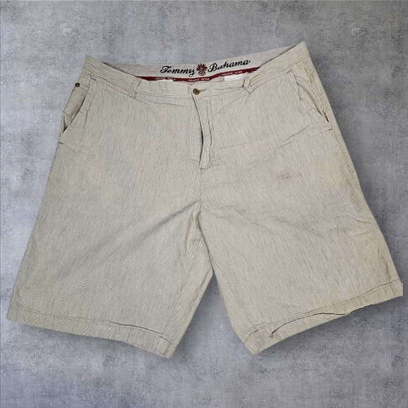 Tommy Bahama Tan Pinstripe Linen Blend Chino Shorts 10" Inseam Size 40 Men's U23 - Picture 1 of 9